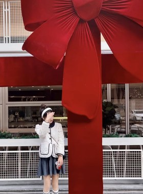 情丝绒布蝴蝶结巨型店铺橱户门饰日元旦新年布置红色