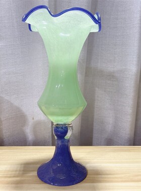 新品法式复古高脚铃兰防风灯花瓶中古琉璃高级艺术玻璃花器花瓶花