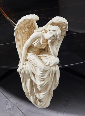 欧式复古坐姿天使女孩树脂摆件家居客I厅阳台桌面摆台玄关装饰品