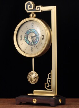 黄铜祥云座钟摆件m台式钟座钟时钟石英钟家居客厅电视柜酒柜装饰