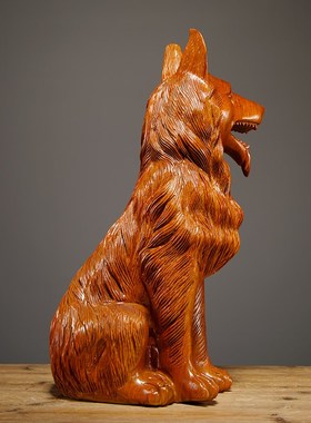 花梨木雕狗摆件红木家居客厅w办公室玄关酒柜实木质生肖动物装饰