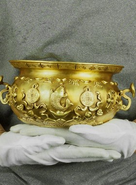 纯铜五路财神聚宝盆摆件家居客厅招财铜聚宝盆工艺品办公室装饰品