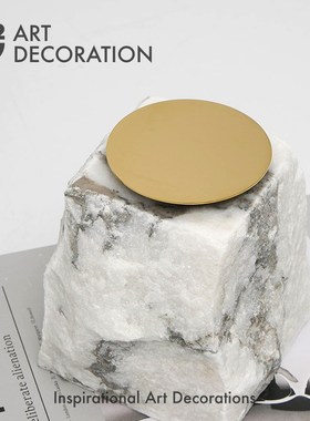 现代轻奢白色石刻k天然大理石香薰烛台样板间茶几玄关壁炉氛围摆