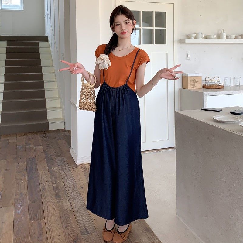 孕妇装2024新款时尚夏装休闲套装短袖上衣背带裤时髦夏季两件套潮,淘宝优惠券,粉丝福利购,淘宝优惠卷