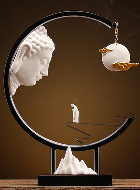 创意问佛禅意香薰炉摆件陶瓷新中式家居客厅玄关书房茶室桌面装饰