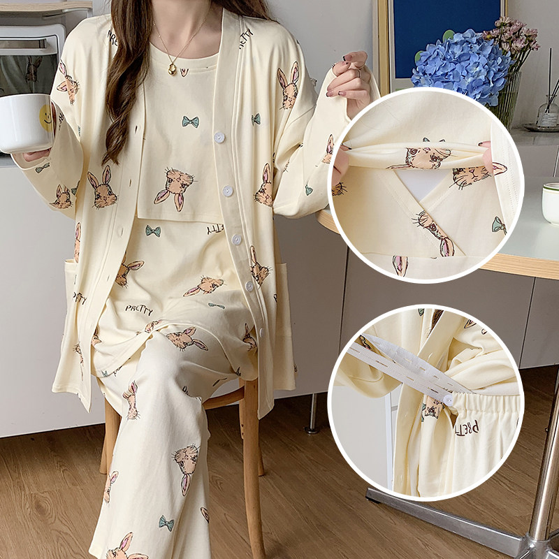 月子服大码夏季短袖长裤薄款喂奶三件套装春秋孕妇哺乳睡衣6月份7,淘宝优惠券,粉丝福利购,淘宝优惠卷