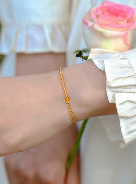 天然黄水晶手链女招财转运轻奢小众设计精致叠戴超细2mm手串礼物