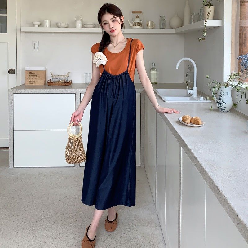 孕妇装2024新款时尚夏装休闲套装短袖上衣背带裤时髦夏季两件套潮,淘宝优惠券,粉丝福利购,淘宝优惠卷