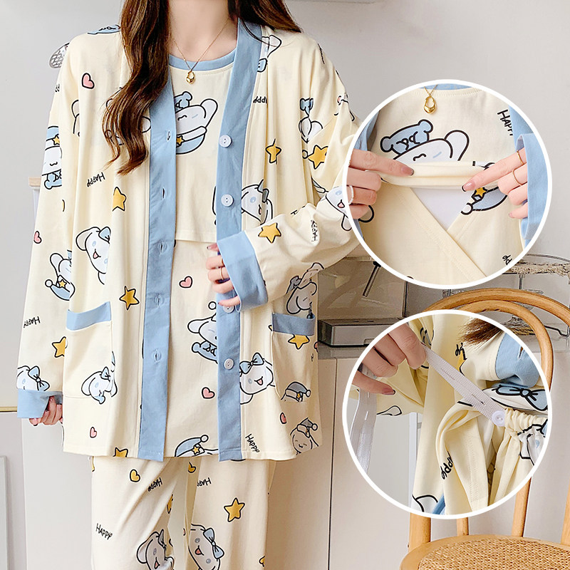 月子服大码夏季短袖长裤薄款喂奶三件套装春秋孕妇哺乳睡衣6月份7,淘宝优惠券,粉丝福利购,淘宝优惠卷