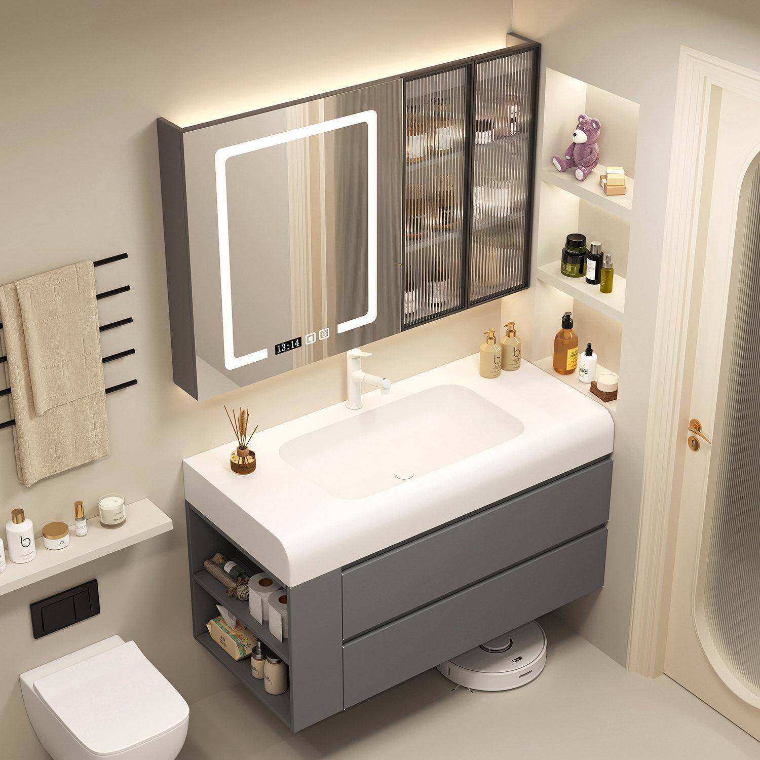 304不锈钢浴室柜智能镜柜组合肤感可丽耐一体盆洗漱洗手台马桶柜,淘宝优惠券,粉丝福利购,淘宝优惠卷