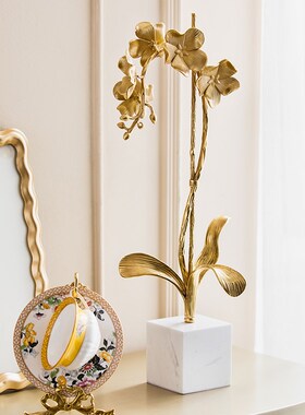 收获小屋高档大理石黄铜兰花摆件现代装饰家居酒柜电视柜客厅轻奢