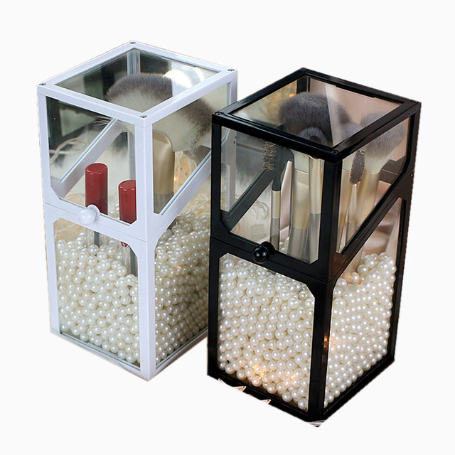 Internet celebrity glass beauty brush barrel non-acrylic transparent makeup brush barrel desktop dormitory cosmetic storage and organization
