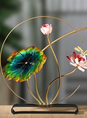 荷花荷叶蜻蜓田园风工艺品摆件家居客厅办公室装饰品餐厅酒店摆设