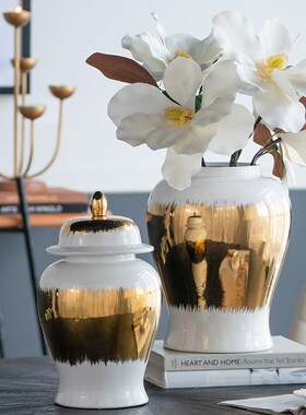 轻奢家居描金f将军罐摆件样板房酒店大堂走廊玄关软装陶瓷装饰大