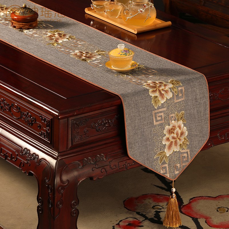 新中式桌旗轻奢高端防水茶席中式C禅意茶桌布茶台布艺长条茶几垫 - 图1