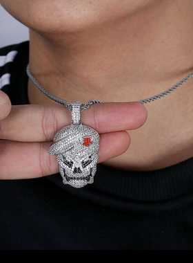 ins爆款欧美个性骷髅头嘻哈街头吊坠微镶满锆石男士潮人项链饰品