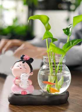 创意可爱唐朝仕女水培摆件家居客厅简约装饰品酒柜办公桌面上摆设