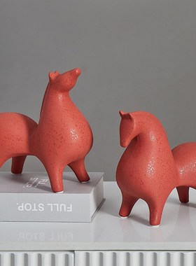 新中式陶瓷唐马摆件办公室客厅玄关酒柜电视柜高档装饰品乔迁礼物