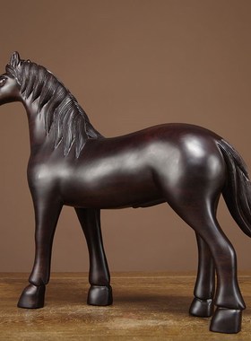 黑檀木雕马到成功摆件实木质生肖马红木家居客厅办公室装饰工艺品