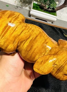 金丝楠木小摆件小叶桢楠金猪工艺品D实木水波纹精致客厅装饰猪饰