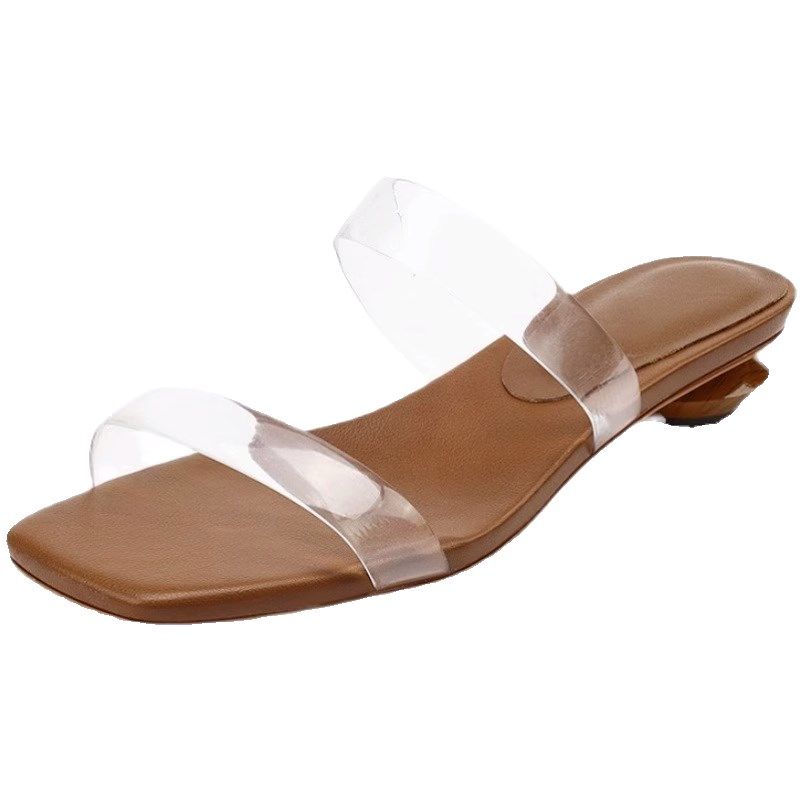 仙女风透明凉拖鞋女夏外穿粗跟低跟软皮简约风配裙子百搭露趾鞋子,淘宝优惠券,粉丝福利购,淘宝优惠卷
