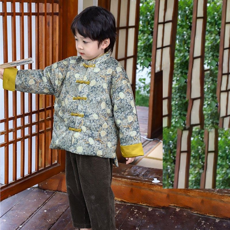 男童拼色对襟秋冬棉服中国风男孩古风汉服儿童新中式唐装拜年服潮,淘宝优惠券,粉丝福利购,淘宝优惠卷