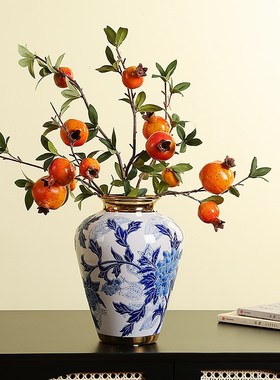 青花瓷浮雕牡丹花瓶新中式客厅玄关高端民宿桌面插花花器书房装饰