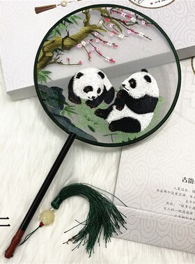双面手推绣刺绣团扇古风汉服舞蹈机绣扇子团扇古典中国风特色工艺