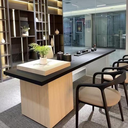 新中式实木茶桌北美黑胡桃木高端岩板茶台现代高级感办公室泡茶桌 - 图2