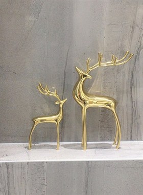 现代轻奢全铜鹿摆件样板房客厅电视G柜玄关酒柜装饰品书桌铜摆设