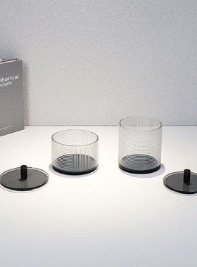 简约水晶条纹小h储物罐客厅卧室茶几装饰摆件喷砂工艺现代家居软