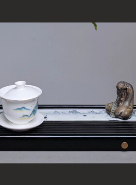 电木款彩板整块茶盘p家用新款实木茶台排水小型办公室茶海托盘