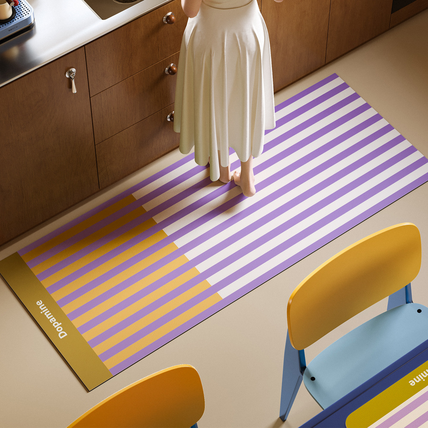 Geometric Rhapsody Kitchen Floor Mat Water-Absorbent, Non-Slip, No-Clean