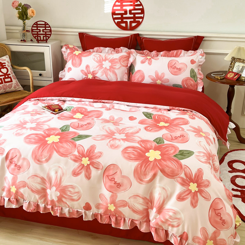 中式婚庆四件套大红色床u单被套新婚喜被全棉结婚床上用品陪嫁,淘宝优惠券,粉丝福利购,淘宝优惠卷