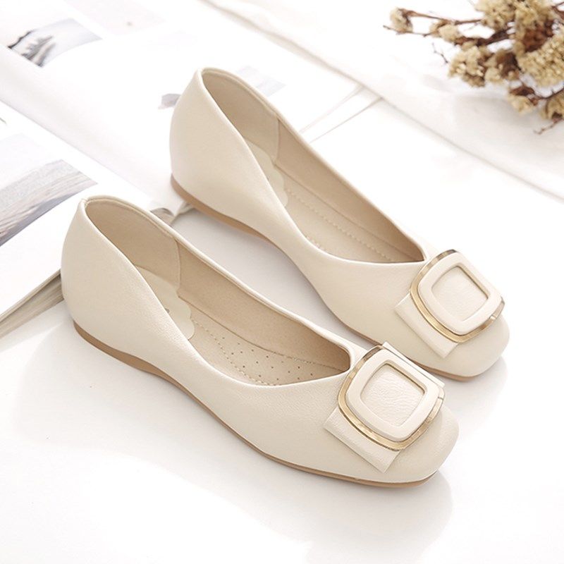 单鞋女平底鞋2024年春秋新款女鞋子百搭浅口豆豆鞋U软皮软底妈妈,淘宝优惠券,粉丝福利购,淘宝优惠卷