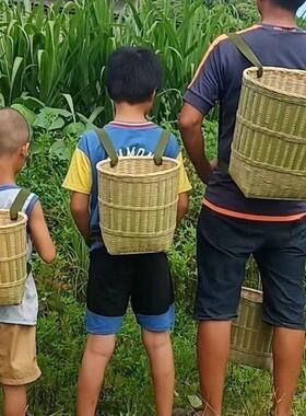 竹编背篓编织背筐家用竹篓采摘舞蹈买菜道具采茶收纳箩筐扁形背篓