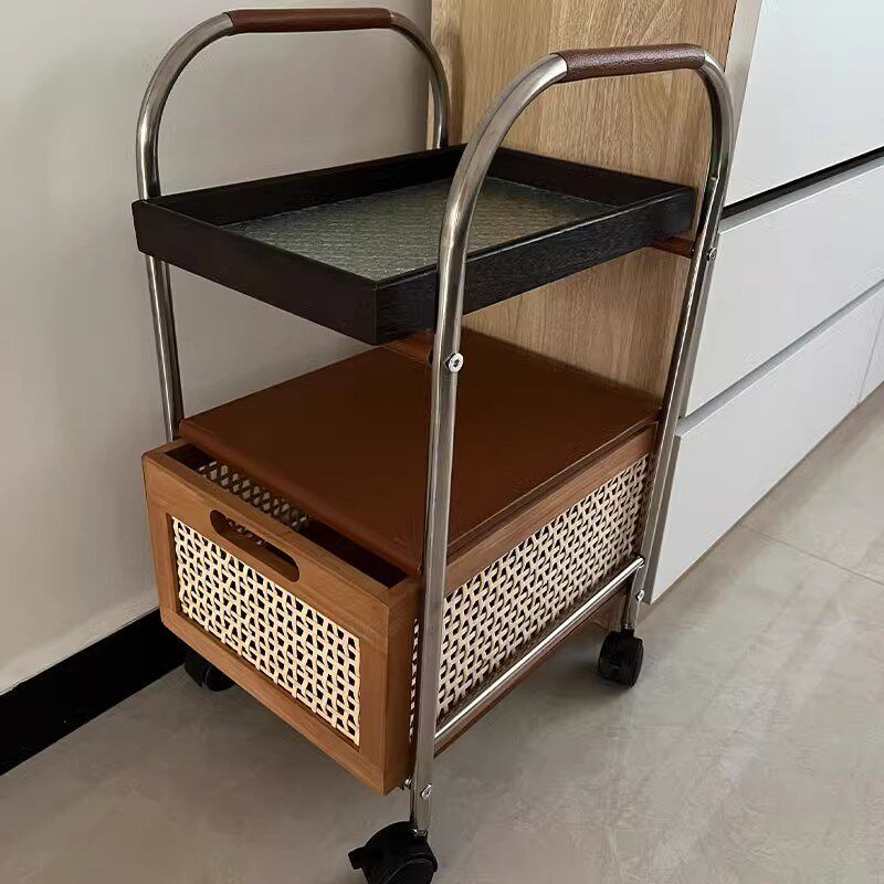 小推车中b古边几实木客厅沙发边柜置物柜高级可移动茶水架角几藤,淘宝优惠券,粉丝福利购,淘宝优惠卷