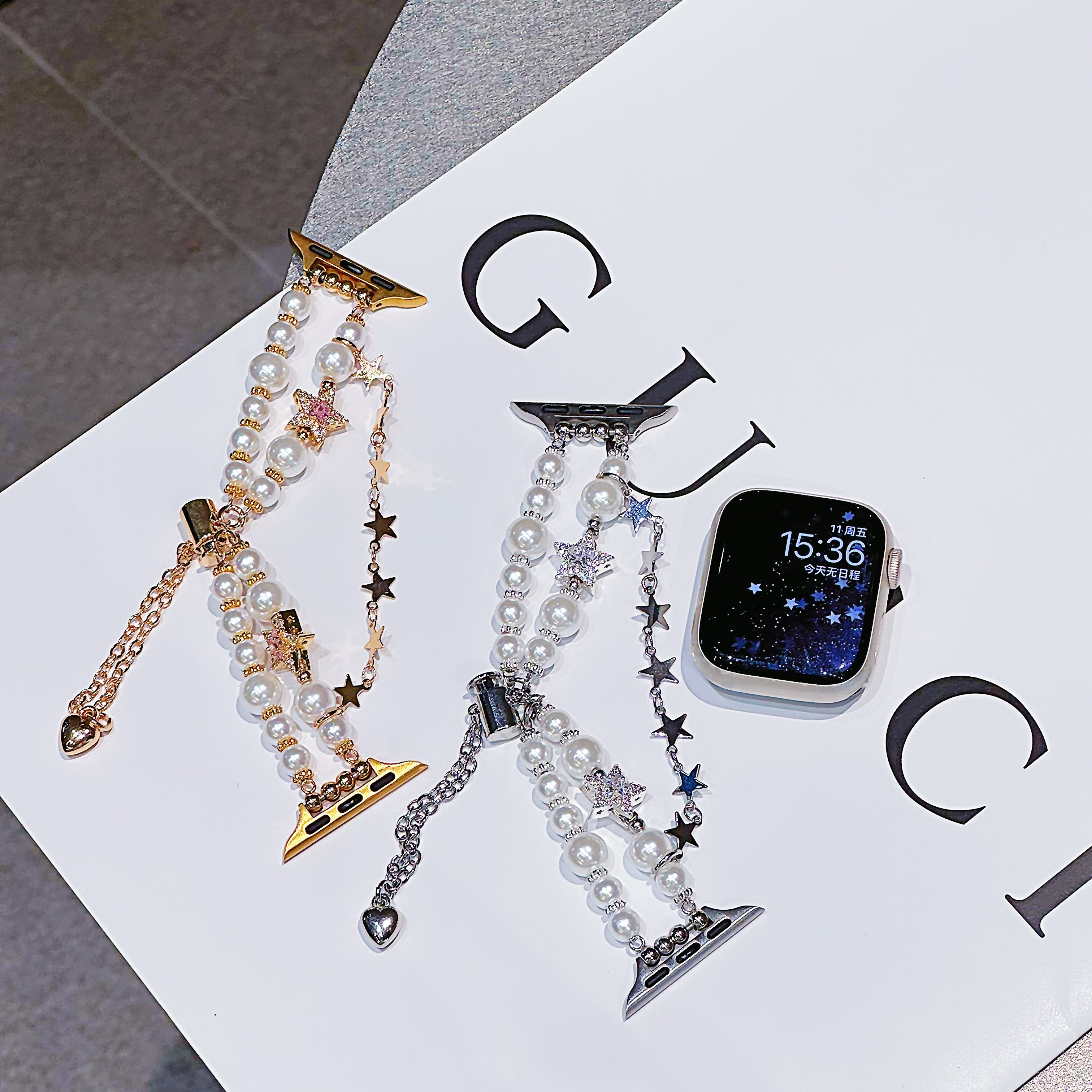 适用于iwatch10手表表带星星表链apple watch9/8/7/6/5/4/se通用金属伸缩华为10小米9/8替换表带nfc通用学生 - 图3