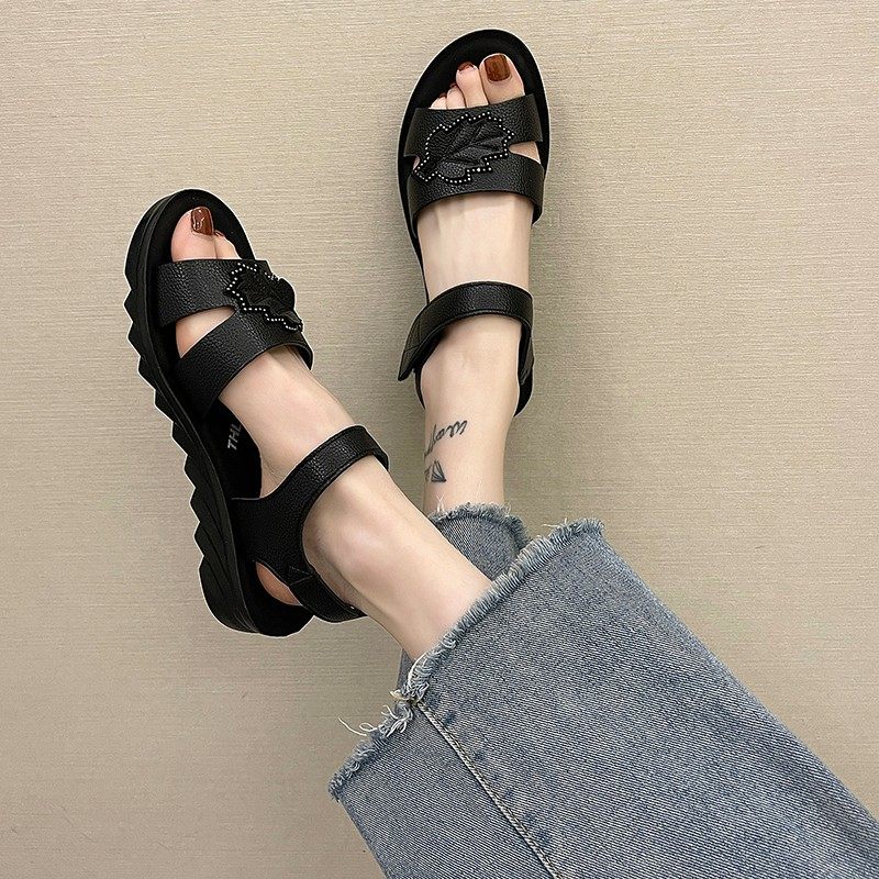 宽胖脚老人凉鞋女夏季宽松大脚骨平底妈妈鞋高Q脚面软底防滑奶奶,淘宝优惠券,粉丝福利购,淘宝优惠卷