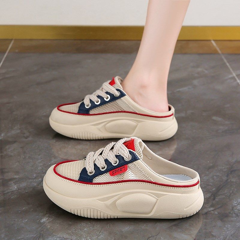 女鞋踩屎感包头半拖鞋女r夏季外穿孕妇镂空网鞋34码厚底一脚蹬凉,淘宝优惠券,粉丝福利购,淘宝优惠卷