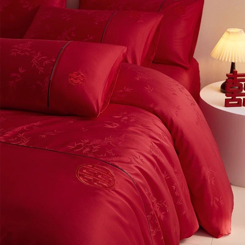 中式提花婚庆四件套红色结婚被套E床单新婚礼床上用品婚房陪嫁,淘宝优惠券,粉丝福利购,淘宝优惠卷