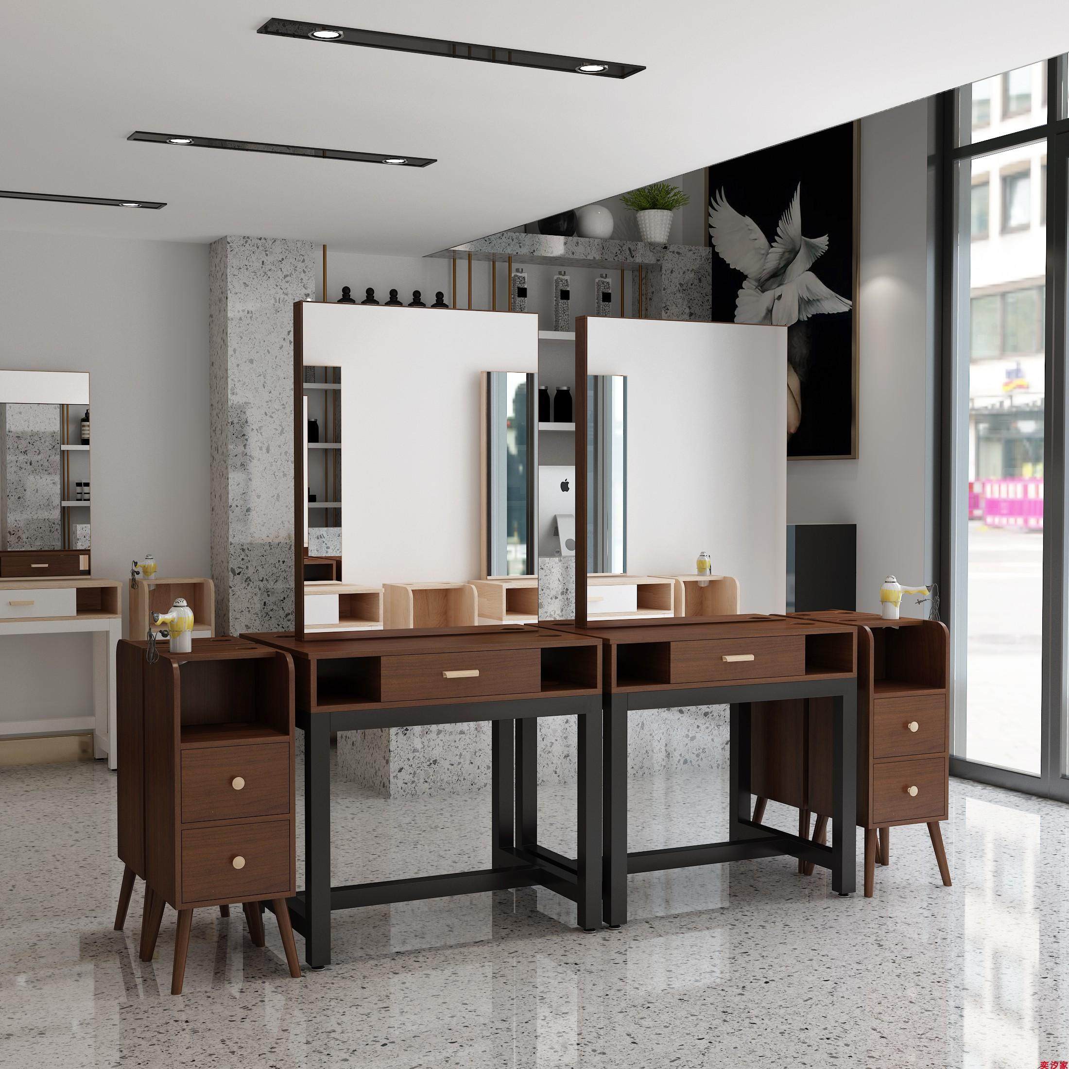 网红理发店镜台发廊专用高档简约带灯单双面实木美发镜潮店烫染桌,淘宝优惠券,粉丝福利购,淘宝优惠卷