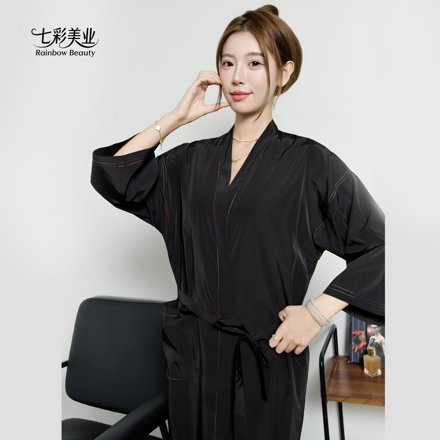 彩线理发店发廊客服美发客袍剪发和服围布烫染发美容院高档顾客衣 - 图2