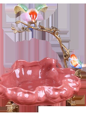 欧式奢华陶瓷配铜水果盘 客厅茶几花瓶纸巾盒收纳盒摆件 工艺品