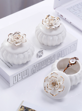 北欧式储物罐陶瓷手绘描金家居首饰盒收纳盒创意喜品盒梳妆台摆件