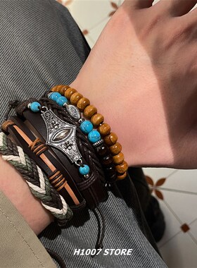 古着废土风男手链波西米亚民族风女手绳小众款情侣款叠戴手串手饰