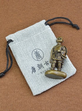 中式古典人物小铜器赶路者古铜小和尚小沙弥纯铜桌面摆件创意家居