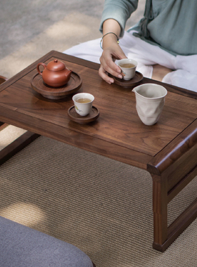 新中式实木炕桌黑胡桃木日式榻榻米茶室茶桌禅意阳台飘窗茶台炕几