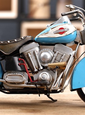 复古金属仿真哈雷摩托车模型摆件美式铁艺机车创意酒吧客厅装饰品