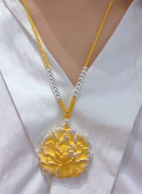 足银999牡丹花纯银吊坠
